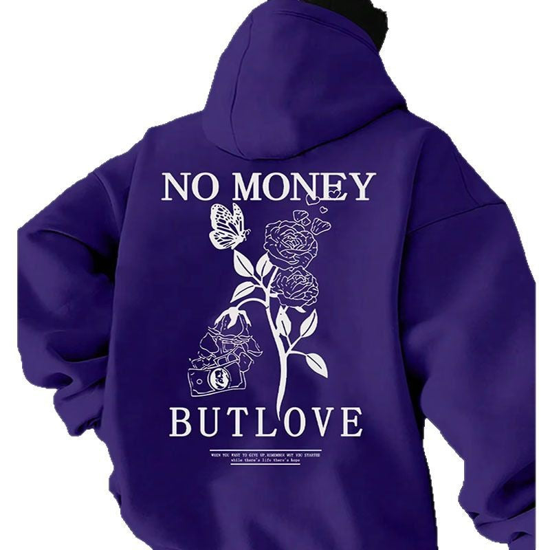 Loose Men's Flower Letter Printed Hooded Sweatshirt